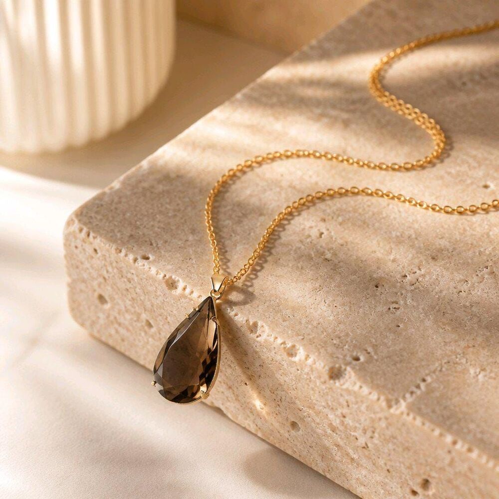 Vintage Smoky Gemstone Teardrop Pendant Elegant Necklace